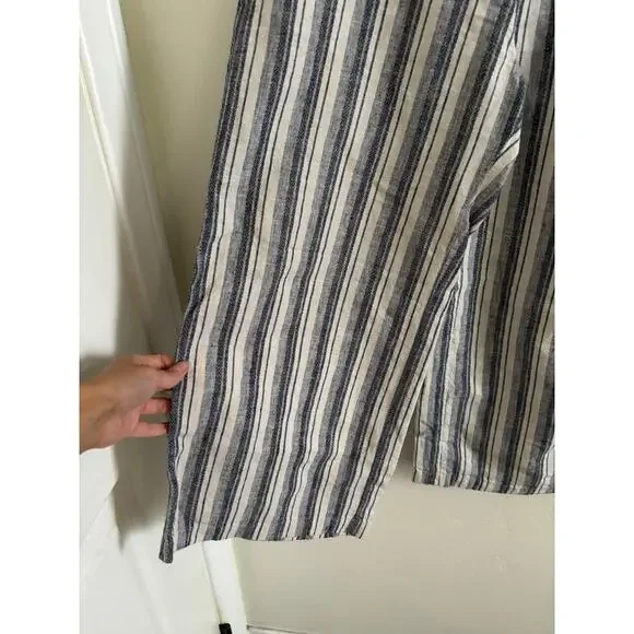Abercrombie & Fitch Pants Women's 00 Wide leg Crop High Rise Blue Striped Linen - Picture 5 of 9